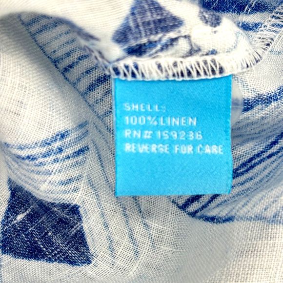 J. MCLAUGHLIN Women’s XL Blue Linen LS Button-Up Top Blouse Tropical Palm Floral - Picture 12 of 14